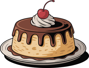  Chocolate Pudding Clipart – Creamy Dessert with Cherry and Whipped Cream
