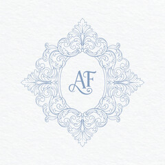 Ornate baroque wedding crest with scroll flourishes.