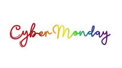 Cyber Monday One line continuous animated typography intro outro, hand drawn calligraphy monoline vintage text on background, aniamted Calligraphy lettering animation video rainbow type on white bg