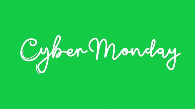Cyber Monday One line continuous animated typography intro outro, hand drawn calligraphy monoline vintage text on background, aniamted Calligraphy lettering animation video green screen backdrop bg
