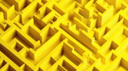A 3D abstract maze of folded paper against a bright yellow background, with sharp shadows and a glossy, modern look.