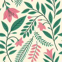 seamless floral pattern with leaves