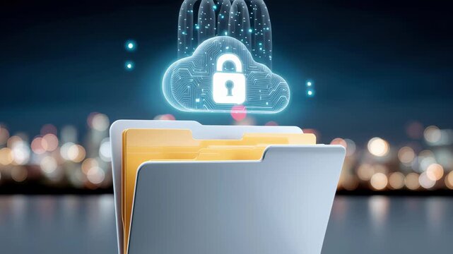 Cloud folder lock protects data security file. secure cloud data storage folder lock icon