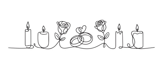 Floral Bouquet with Ring One Line Drawing – Minimalist Flower Art
