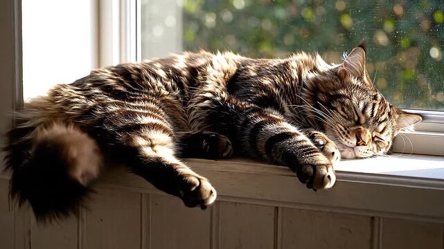 Napping in a strange position, a cat is completely limp and relaxed.