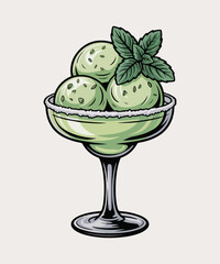  Mint Ice Cream Clipart – Green Dessert in Glass Cup with Mint Leaves