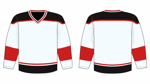 Ice Hockey Jersey Vector Template: Blank White, Black, and Red Mockup
