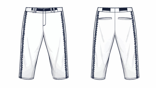 Baseball Knicker Pants Vector Template: White Uniform with Blue Side Braid