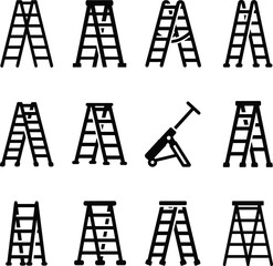 Collection of ladder and stepladder icons climbing