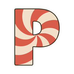  P Alphabet Christmas Clipart – Festive Candy Swirl Decorative Letter
