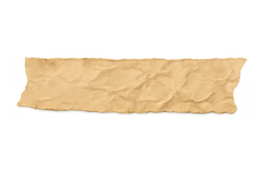 Brown paper strip ripped edge, crumpled vintage texture element, aged parchment grunge background effect, transparent - Powered by Adobe