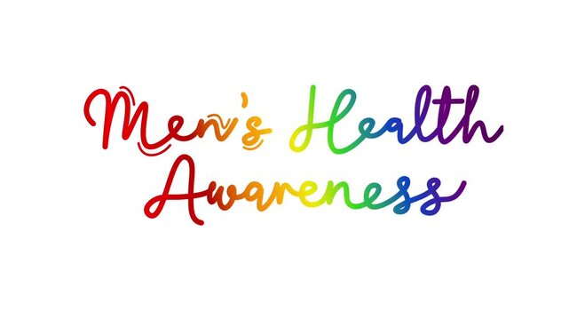 Men's health awareness One line continuous animated typography intro outro, hand drawn calligraphy monoline vintage text on background, aniamted Calligraphy lettering animation video rainbow type on w