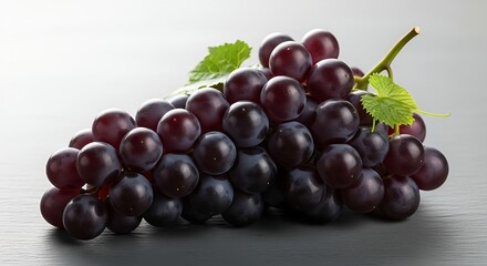 Fototapeta premium Fresh black grapes bunch with leaves close up macro shot healthy fruit food photo