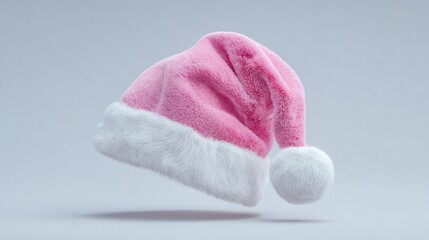 pink santa hat with white pom pom on plain white background festive holiday accessory winter theme