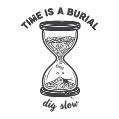 Time Is a Burial Hourglass Illustration – Gothic Tattoo Flash with Bones & Dark Philosophical Art