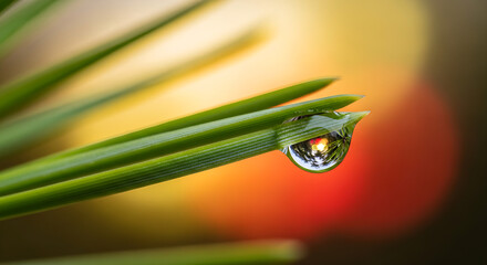Water drop on pine needle macro nature photography