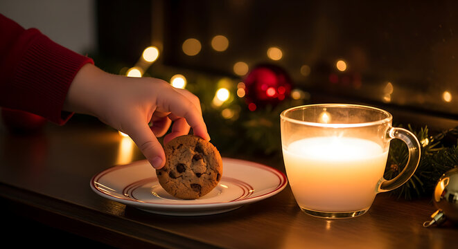 Santa christmas eve milk and cookies holiday tradition