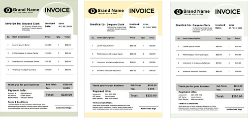 Fototapeta premium Business Invoice and payment agreement design templates
