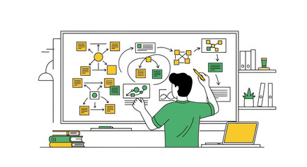 Fototapeta premium Conceptualizing Flowcharts And Strategies During Planning And Creative Business Processes