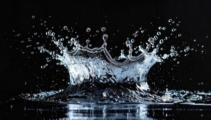 Dynamic Water Splash Crown Formation Illuminated by Bright Studio Lighting Against a Dark Background