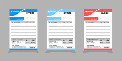 Three color variation creative invoice template design 07