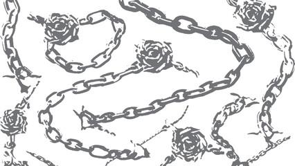 Chrome Chain Background. Black chains vector seamless pattern on white background. 