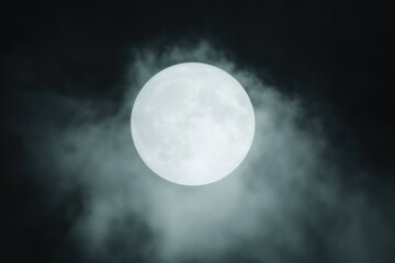 Halloween, dark spooky background with full moon. Concept of horror fog and mist.