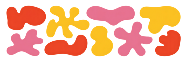 Colorful Abstract Organic Shapes Collection – Red, Yellow, Pink Blobs on White Background