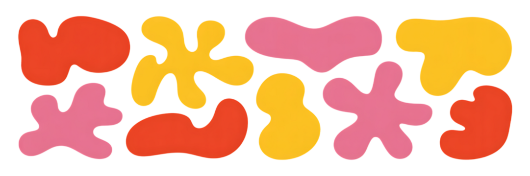 Colorful Abstract Organic Shapes Collection – Red, Yellow, Pink Blobs on White Background