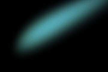A soft, ethereal beam of teal light shines diagonally across a dark, black background.
