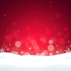 Elegant Holiday Scene with Crimson Glow, Falling Snow, and Regal Emblem