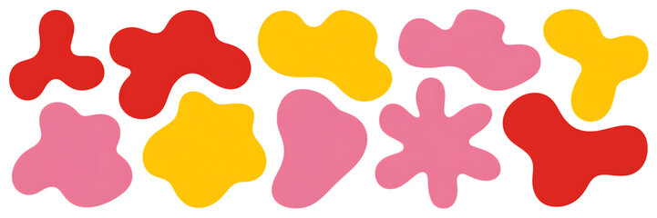 Colorful Abstract Organic Shapes Collection &ndash; Red, Yellow, Pink Blobs on White Background