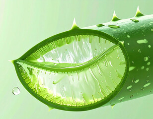 Extreme Macro of Aloe Vera Gel Cross-Section with Water Drop