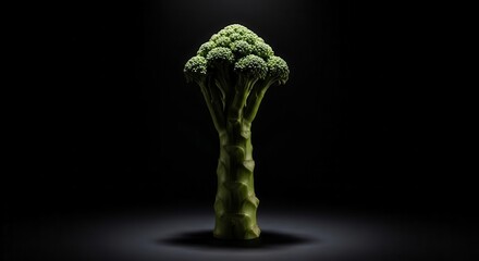 Dramatic Broccoli Presentation On Black Background For Health-Conscious Marketing Campaigns