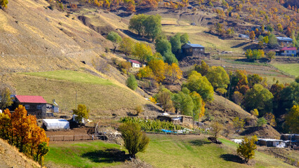 Autumn landscape of a mountain village