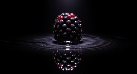 Dramatic Close-up Shot of a Blackberry Displayed with Its Reflection