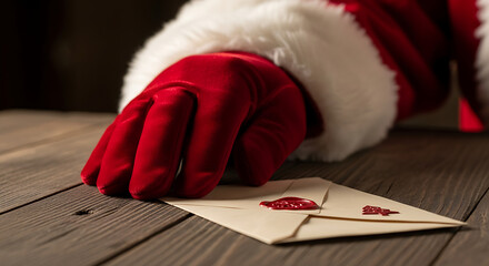Santa claus reading christmas letters holiday season