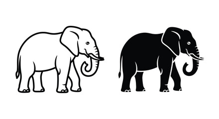 Obraz premium Two stylized elephant illustrations, one white outline, the other a solid black silhouette.