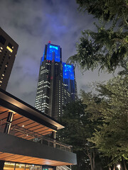 building in the city at night, tokyo, japan