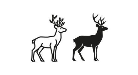 Fototapeta premium Reindeer Icon Outline and Silhouette Vector Set