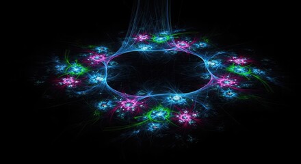 Abstract digital fractal glowing ring neon colors futuristic background artistic wallpaper