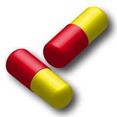 Two Red and Yellow Medical Capsules