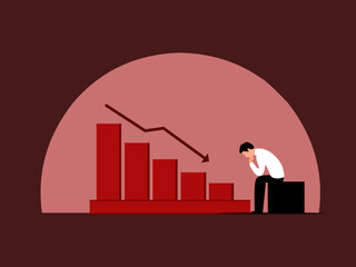 Financial Loss and Business Failure Concept: Sad Person Contemplating Declining Bar Chart and Economic Downturn