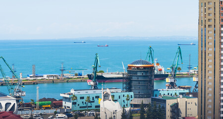View of the Black Sea, Batumi Sea port from distance