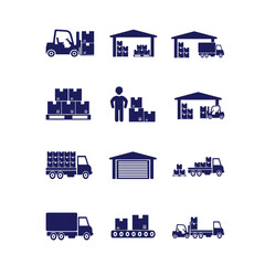 Logistics and Warehouse Icons. Shipping, Delivery, Storage, and Supply Chain Management Vector Set