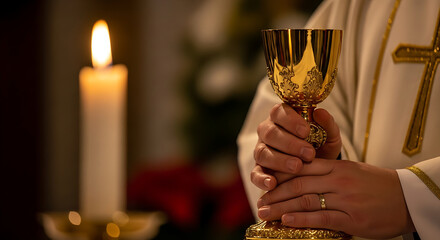 Catholic priest holding chalice eucharist celebration mass