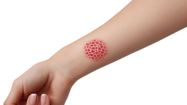 PNG of A close-up of a unique artistic tattoo on a female's forearm resembling honeycomb patterns.