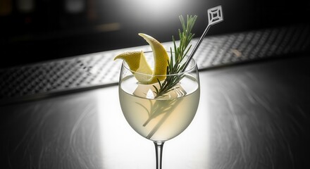 Elegant Crafted Cocktail With Citrus Garnishes Artfully Displayed and Ready to Serve