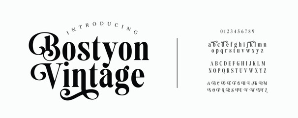 Elegant Font Uppercase Lowercase and Number. Classic Lettering Minimal Fashion Designs. Typography modern serif fonts regular decorative vintage concept. vector illustration