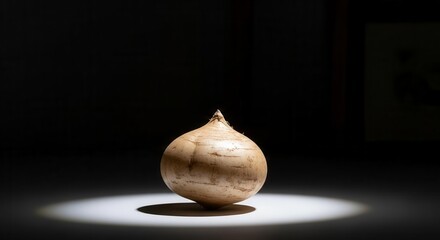 Dramatic Spotlight On Jicama Root Isolated Against Dark Backdrop Providing Contrast